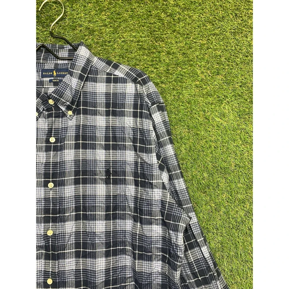 Polo Ralph Lauren Button Up Shirt Mens 2XL XXL Plaid Pony Long Sleeve Slim Fit